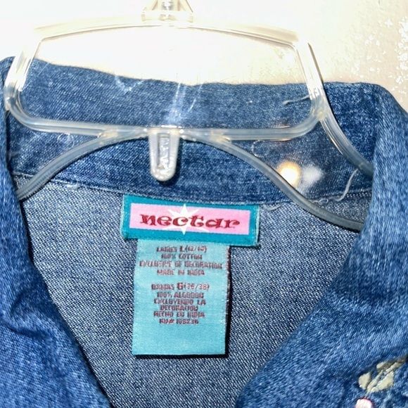 Nectar large 20-1/2 p2p length 25-1/2 vintage denim embroidered preowned - Picture 5 of 5